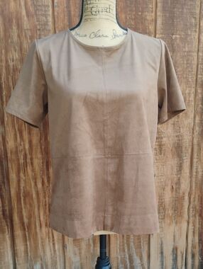 J. Jill Short Sleeve Faux Suede Top in Acorn